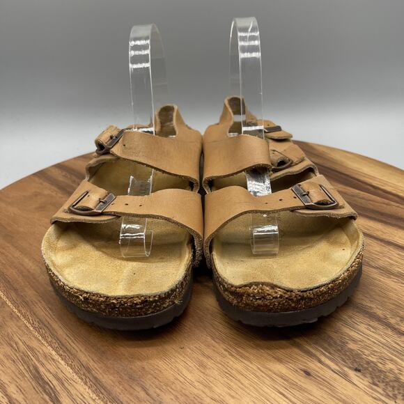 Birkenstock Sandals Womens Size 9 Tan Brown Leather Strappy Buckle Comfort Shoes - Picture 2 of 11